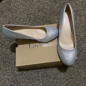 Silver Shimmery Glitter Round Toe Kitten Low Heel Pumps